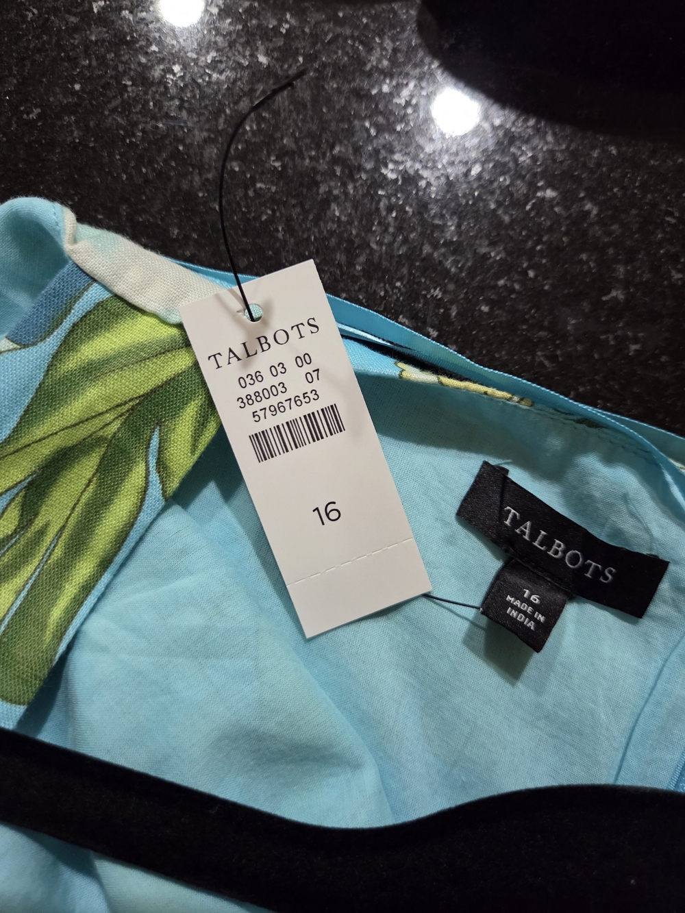 Talbots Aqua Tropical Floral Square-Neck Midi Linen Dress - Size 16 - Picture 5 of 9
